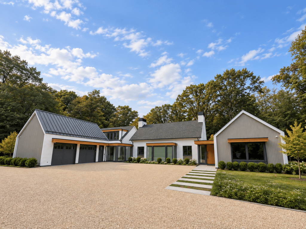 Front exterior of 33 Cannondale Road with a gravel driveway and blue sky